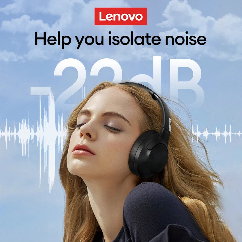 Lenovo Bluetooth, Noise Cancelling Headphones,  Over the Ear Headset, Workout Headphones, Both AUX Wired (detachable) and wireless