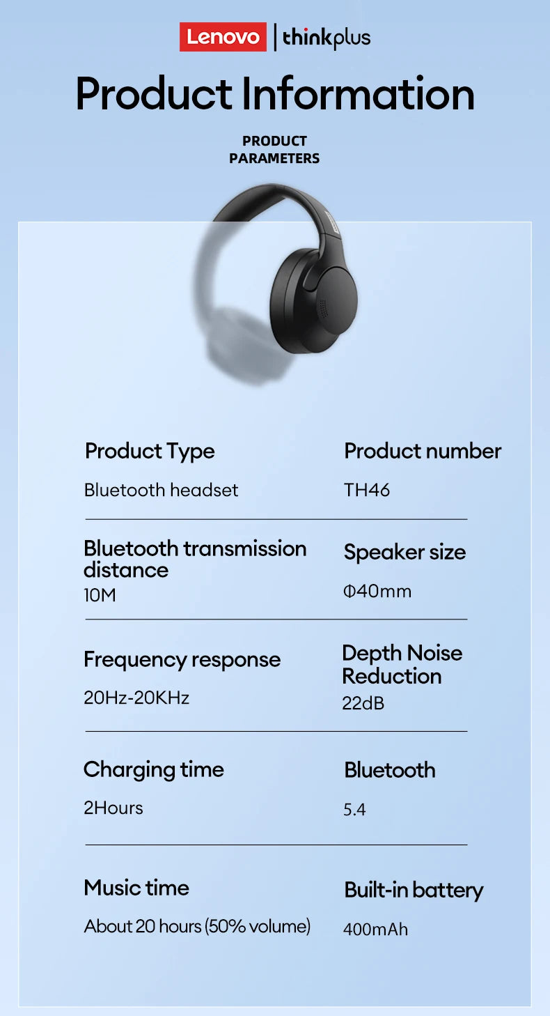 Lenovo Bluetooth, Noise Cancelling Headphones,  Over the Ear Headset, Workout Headphones, Both AUX Wired (detachable) and wireless