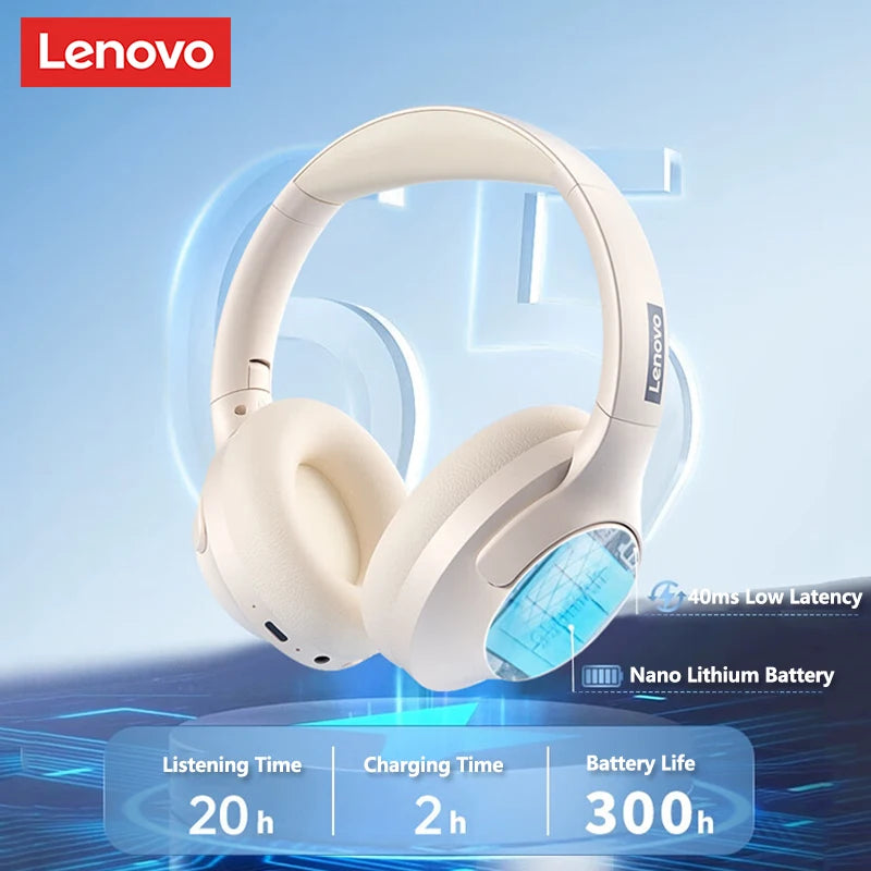 Lenovo Bluetooth, Noise Cancelling Headphones,  Over the Ear Headset, Workout Headphones, Both AUX Wired (detachable) and wireless